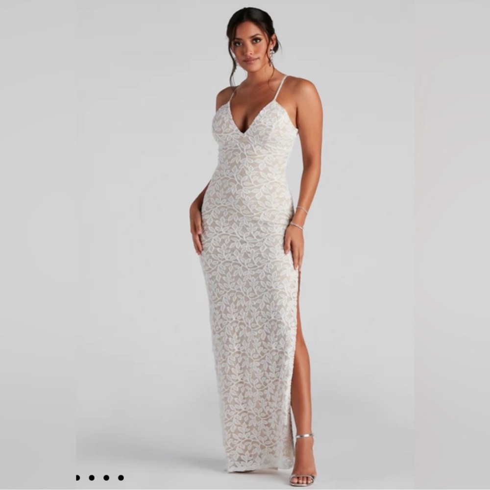 Windsor White Lace Maxi Dress with Slit